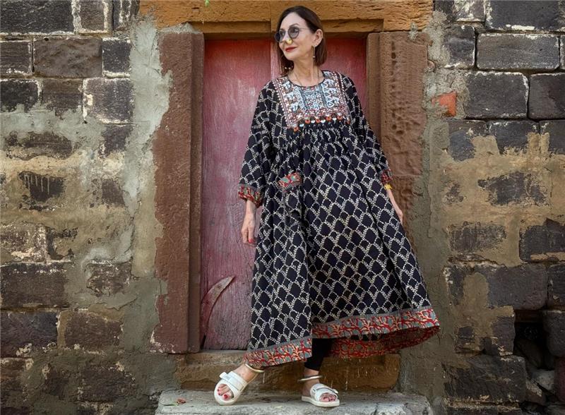 Black Ajrakh Mirrorwork Dress