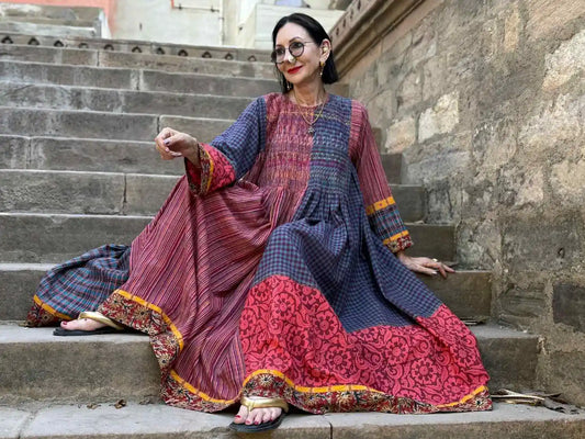 Handmade Ajrakh Indian Cotton with Checks, and Striped Patterns