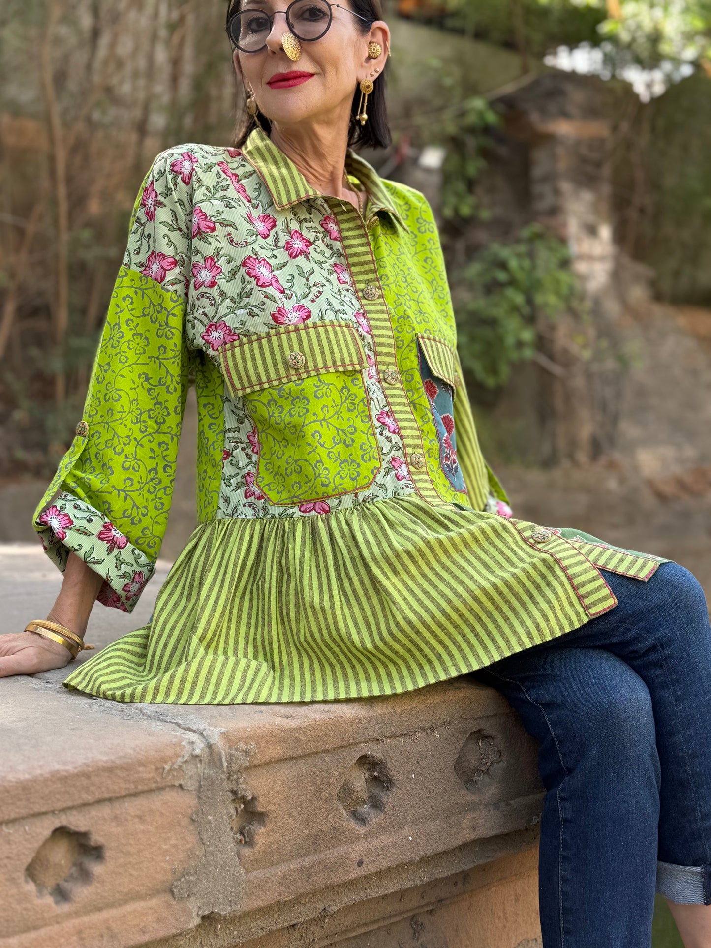 Shirt style chic in lime and pink