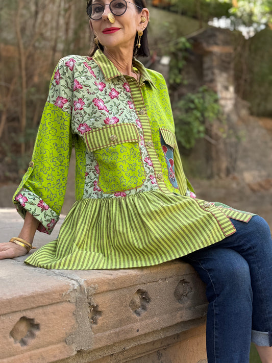 Shirt style chic in lime and pink