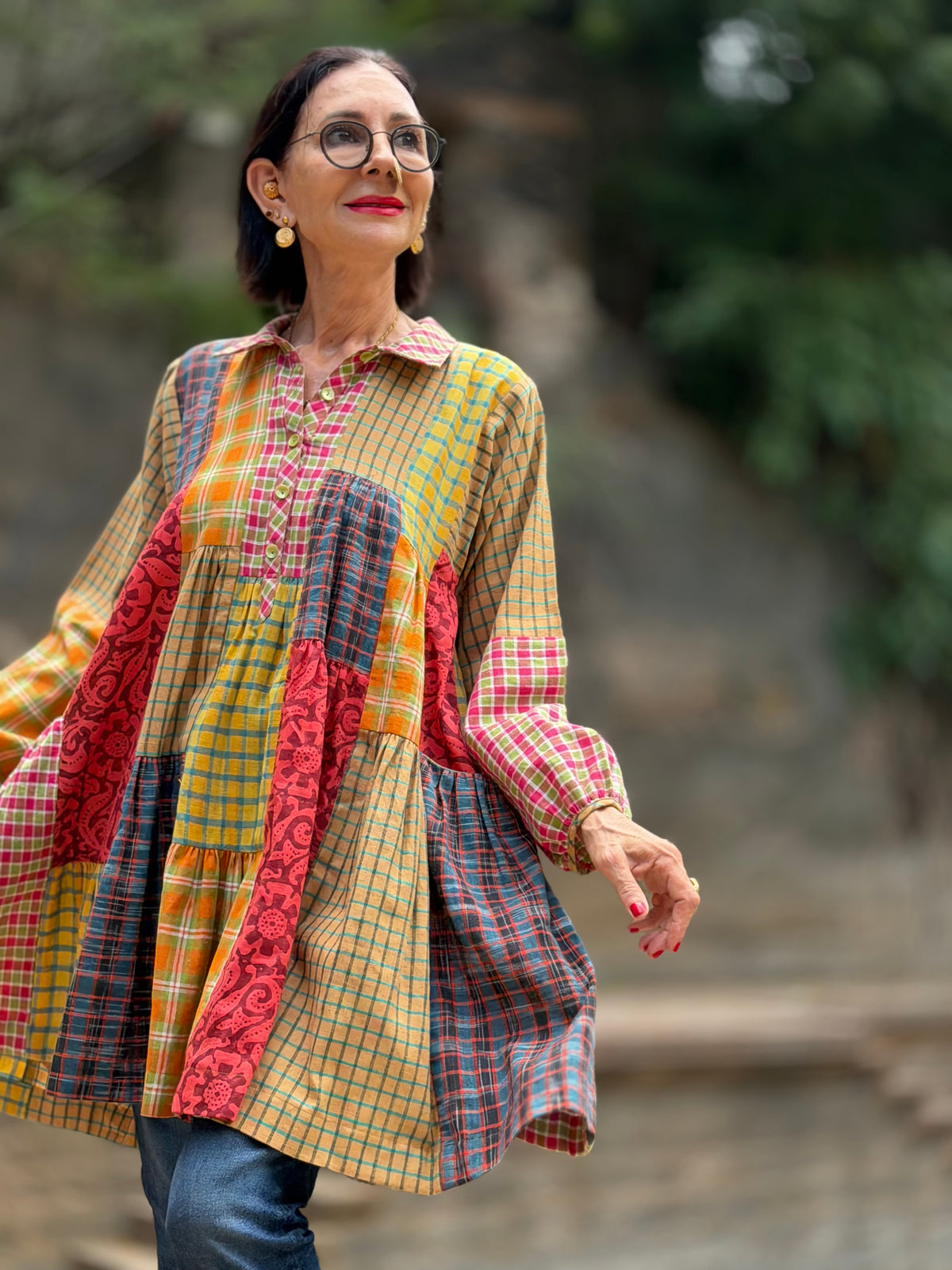 Limited Edition Khadi Cotton Trapeze Patchwork Tiered Shirt