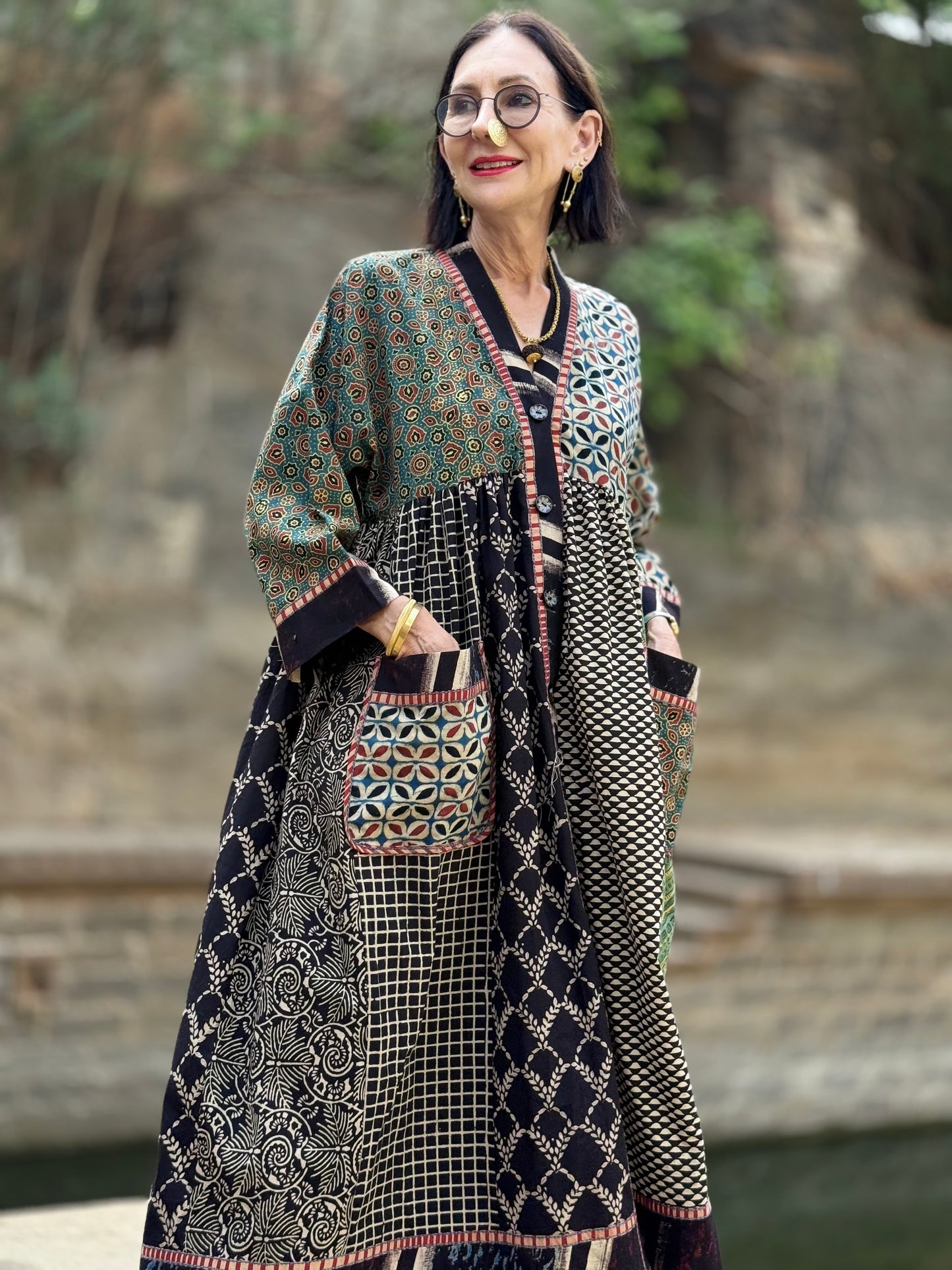 Cotton Kaftan Dress From Ajrakh Block Print