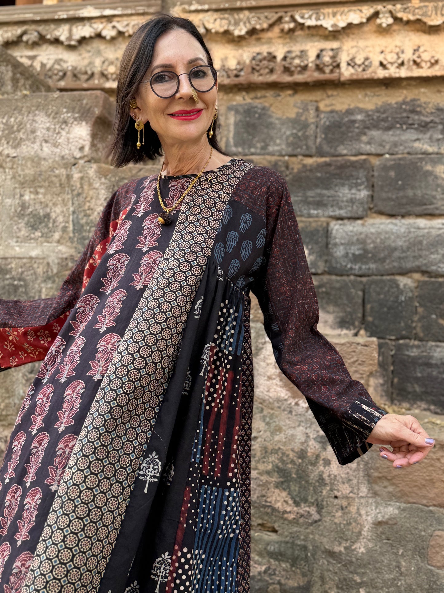 Cotton Ajrakh Dress With Art Wear Style
