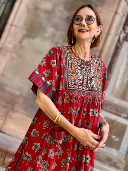 Kutch embroidery highlights this Ajrakh dress