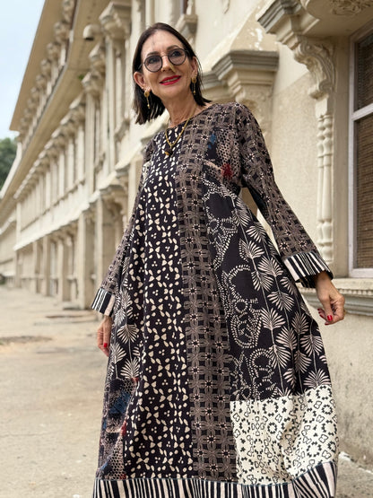 Black and White Cotton Ajrakh Dress