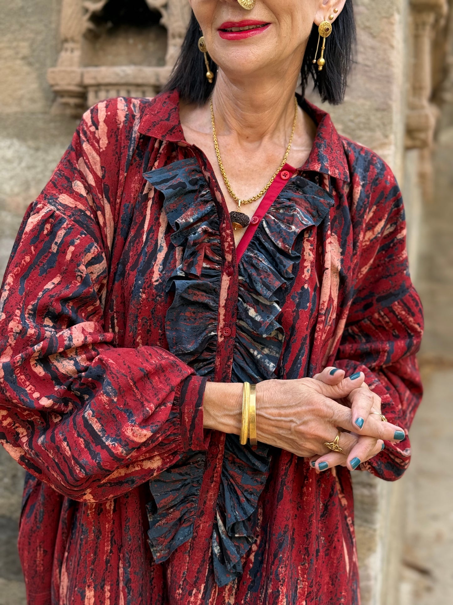 Parisian Vibes Block Printed Cotton Shirtdress