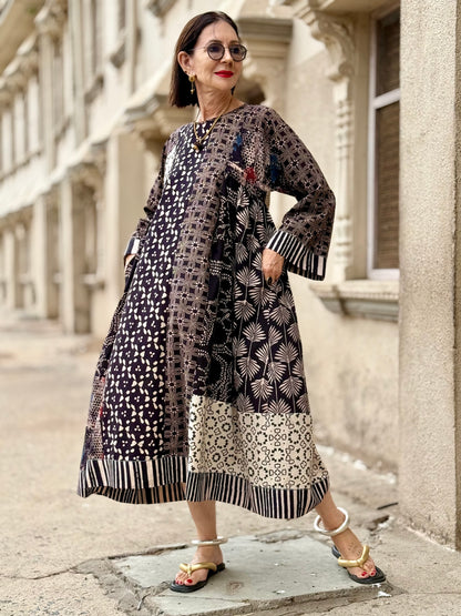 Black and White Cotton Ajrakh Dress