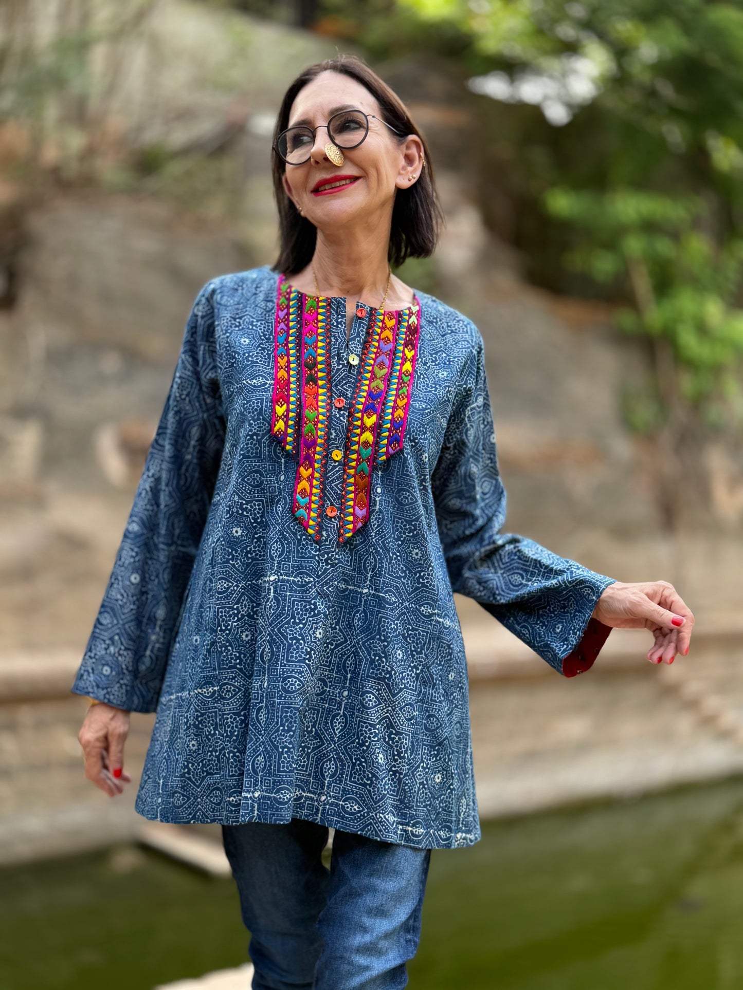 Handcrafted Cotton Tunic With Kutch Embroidery