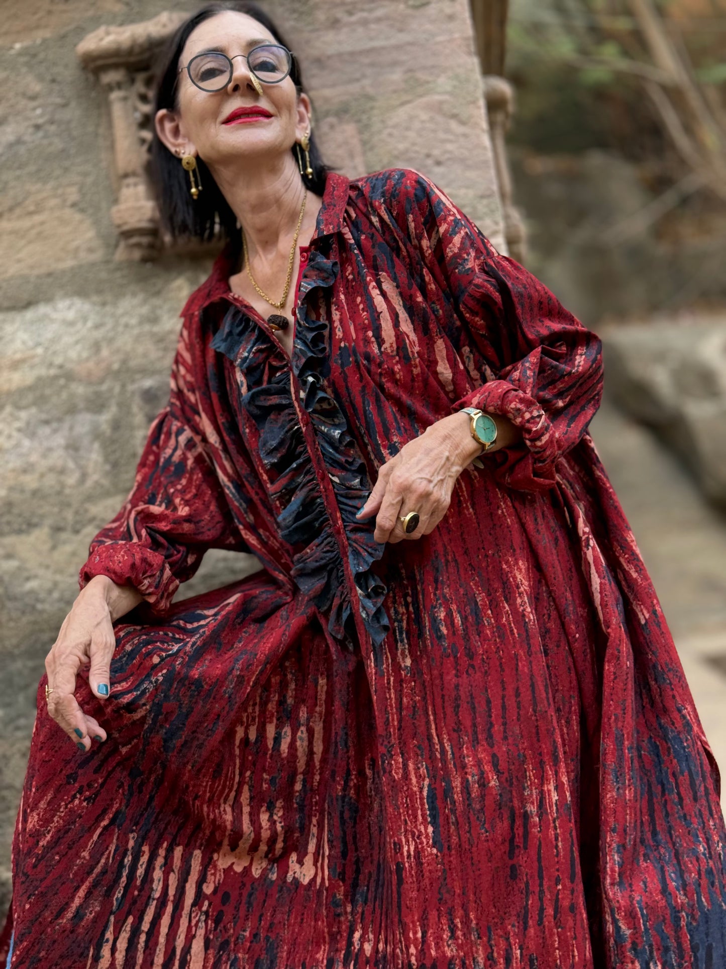 Parisian Vibes Block Printed Cotton Shirtdress
