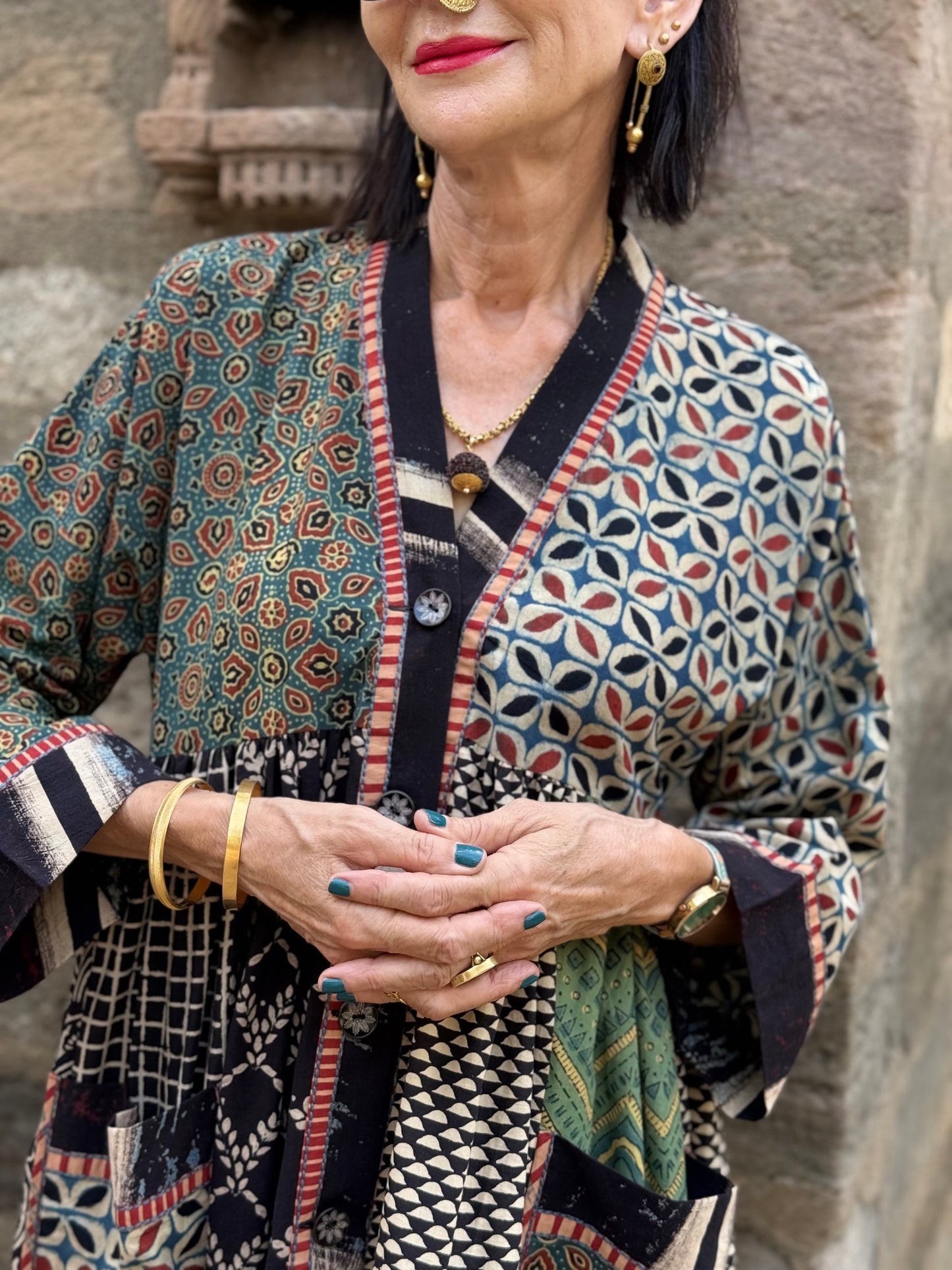 Cotton Kaftan Dress From Ajrakh Block Print