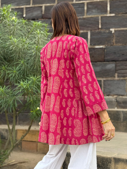 Pink Paisley Tunic with Colorful Hand Embroidery