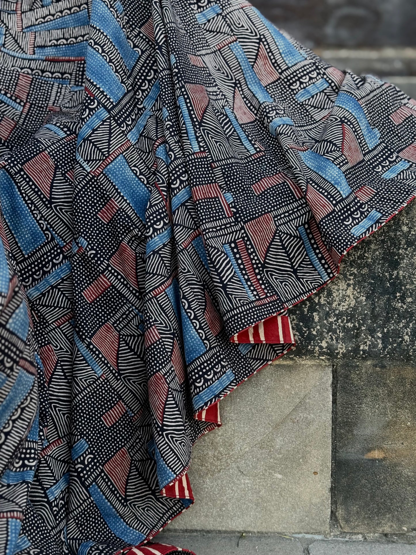 Abstract Indigo Midi Skirt Block from  Hand Printed Cotton. Perfect Twirl Skirt