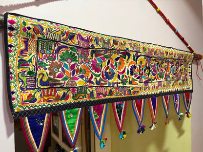 Indian Toran or Wall Hanging, Vintage Hand Embroidery