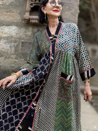 Cotton Kaftan Dress From Ajrakh Block Print