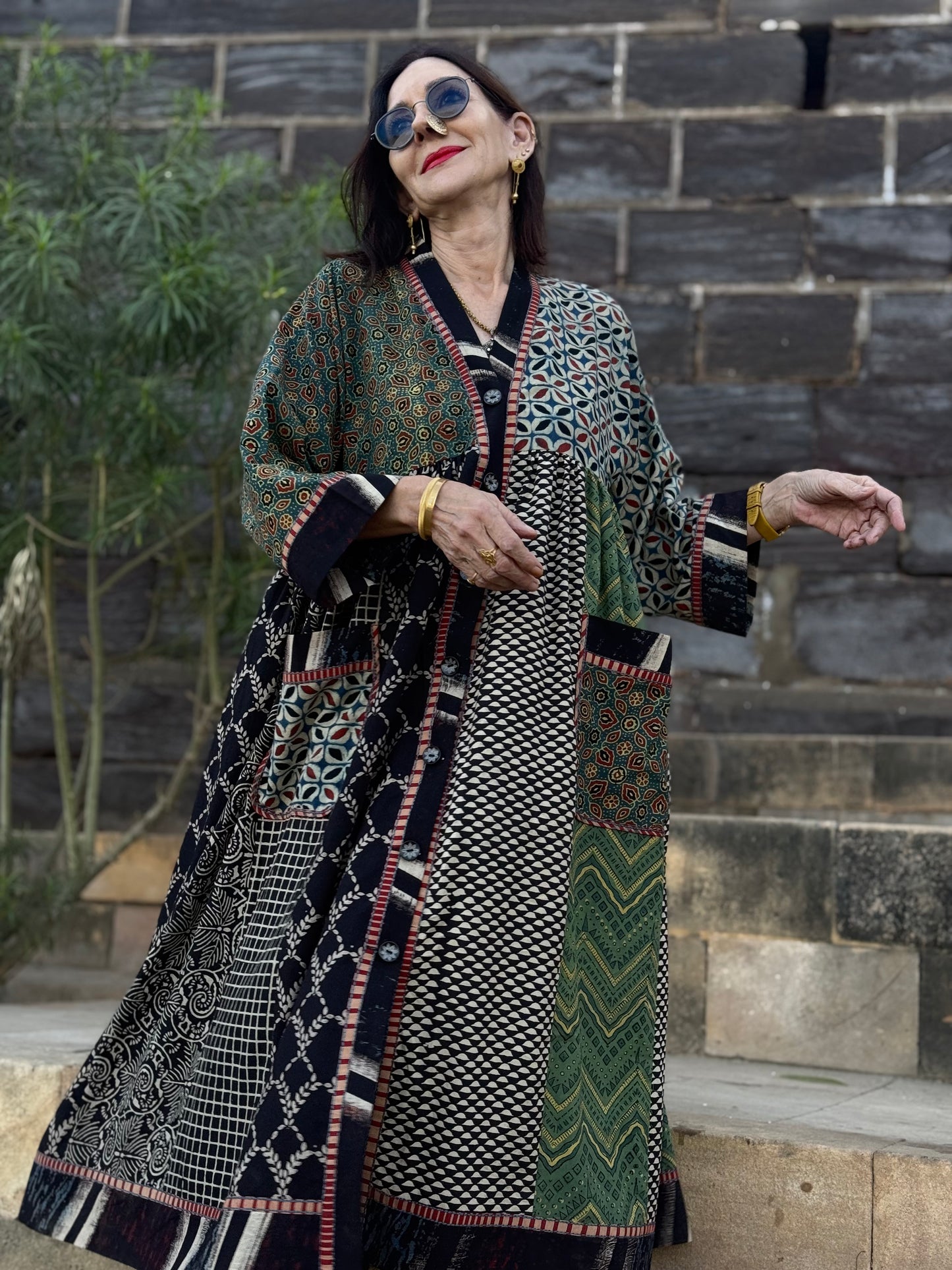 Cotton Kaftan Dress From Ajrakh Block Print