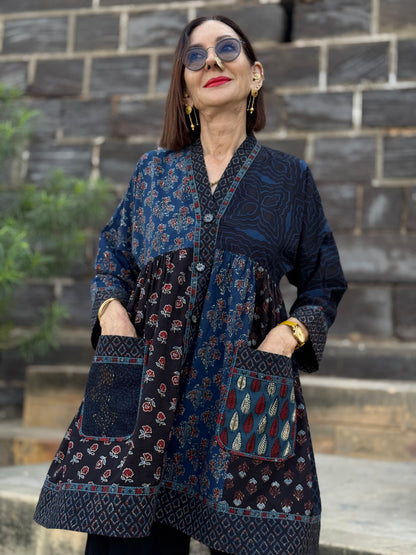Indigo Blue Cotton Tunic of Ajrakh Prints