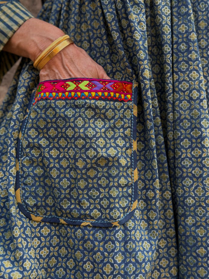 Indigo Ajrakh Tunic With Kutch Embroidery