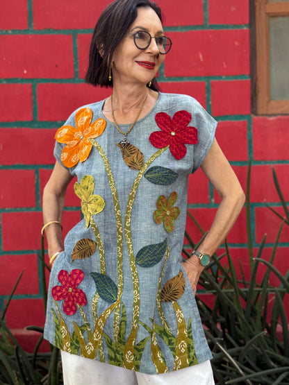 Handloom Kurta with Applique Flowers