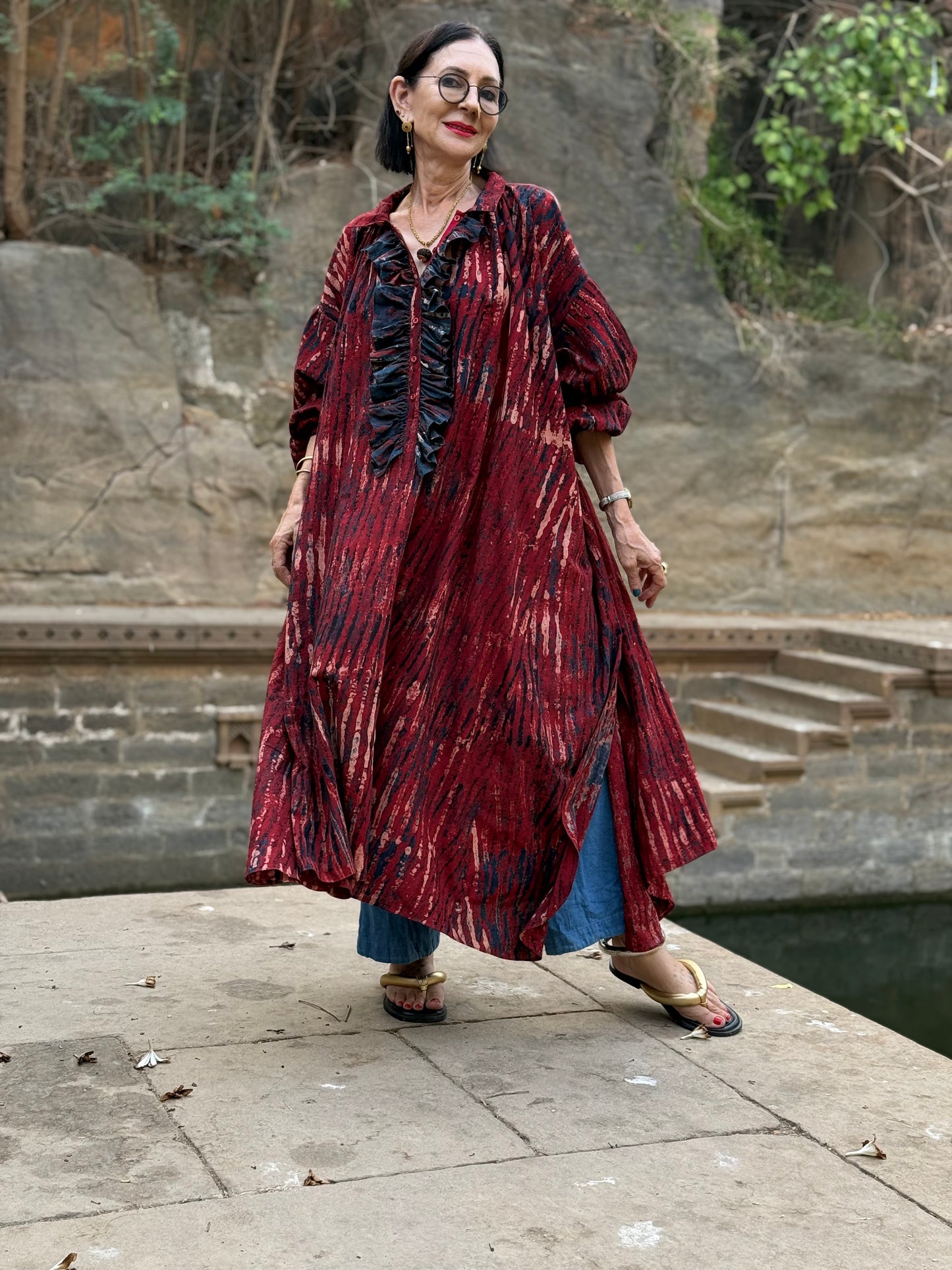 Parisian Vibes Block Printed Cotton Shirtdress