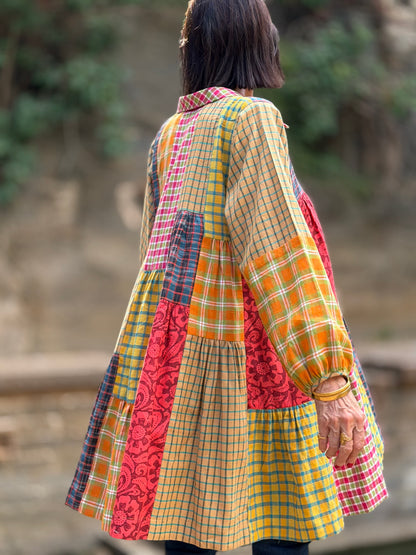 Limited Edition Khadi Cotton Trapeze Patchwork Tiered Shirt