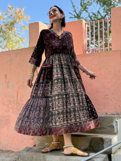 Pattern mix dress of Ajrakh artistry