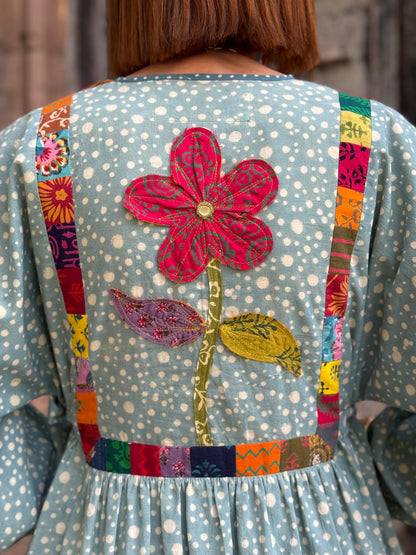 Light Blue Cotton Flower Dress
