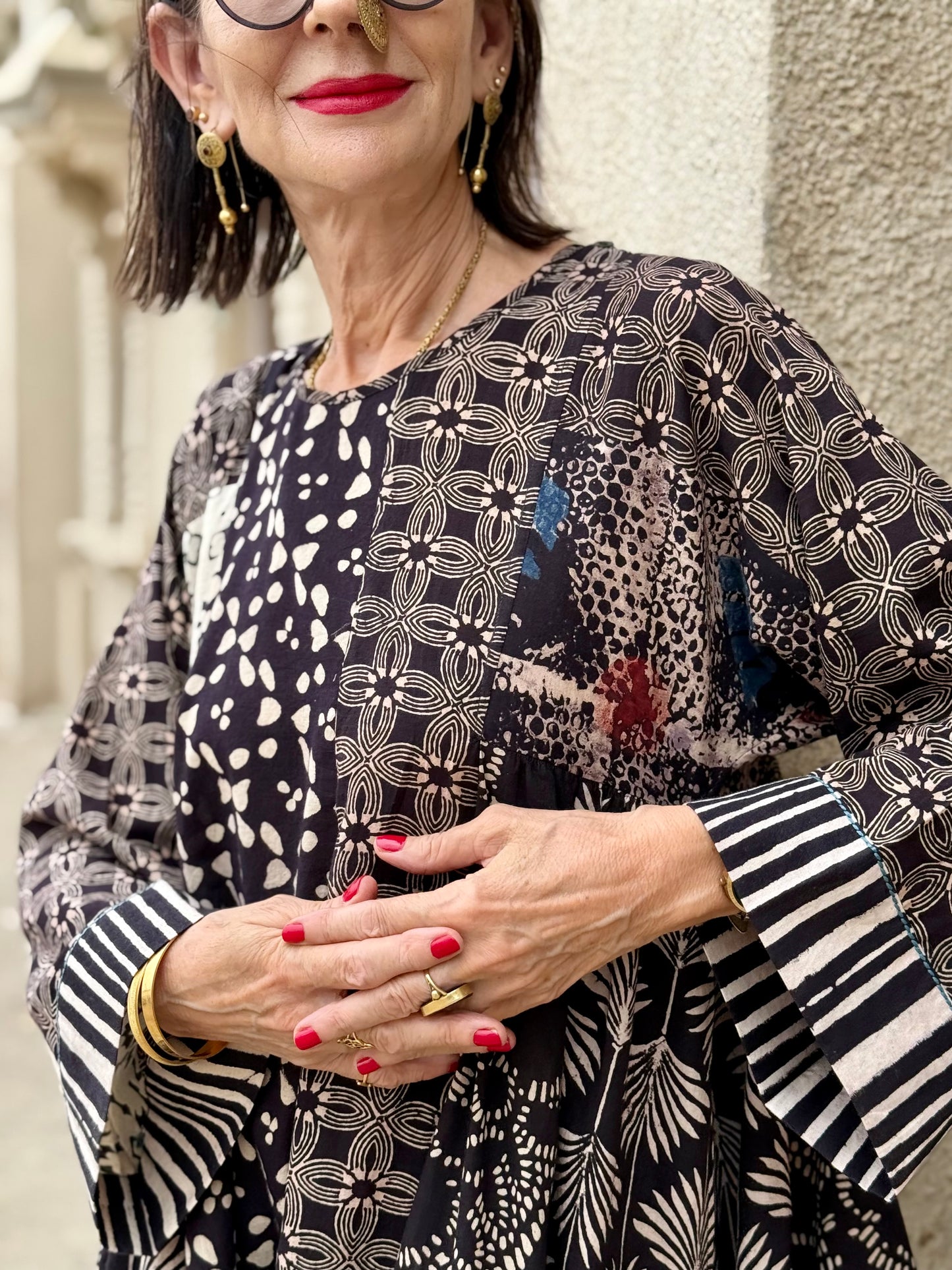 Black and White Cotton Ajrakh Dress