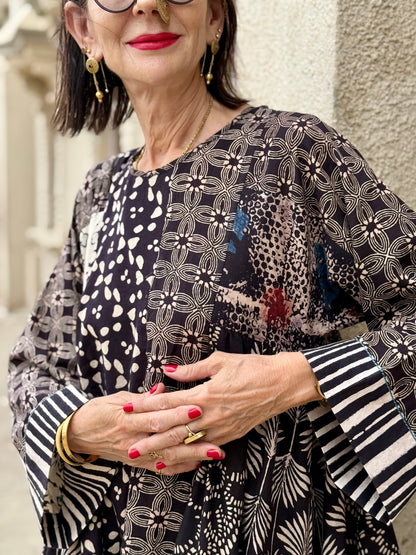 Black and White Cotton Ajrakh Dress