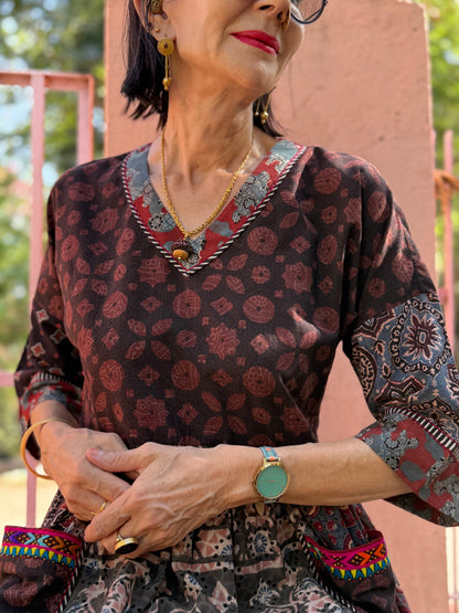 Pattern mix dress of Ajrakh artistry