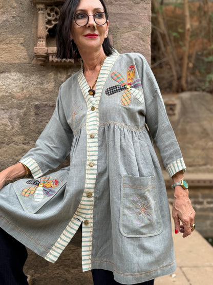 Khadi Cotton Tunic with Applique Daisy