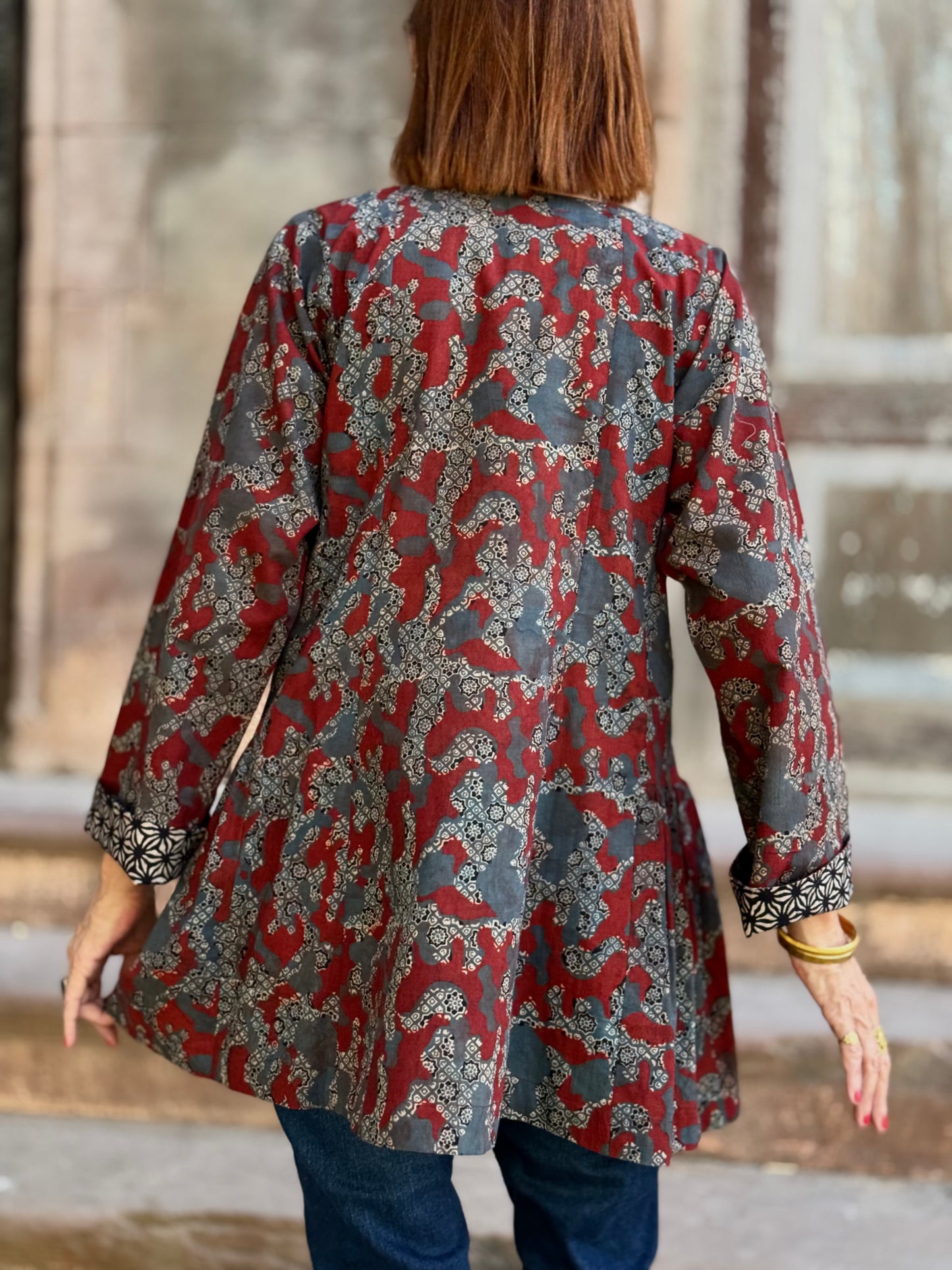 Cotton Ajrakh Tunic with Colorful Embroidery