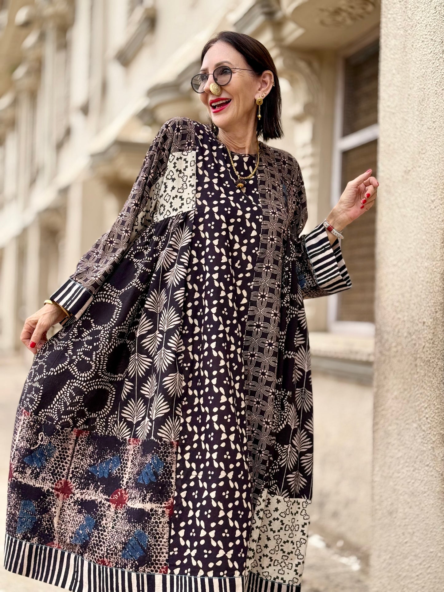 Black and White Cotton Ajrakh Dress