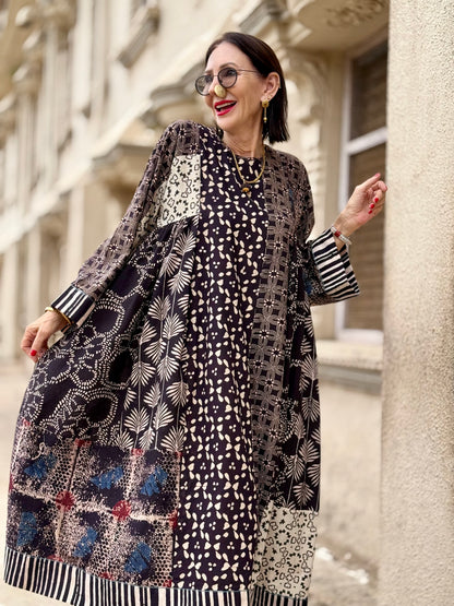 Black and White Cotton Ajrakh Dress