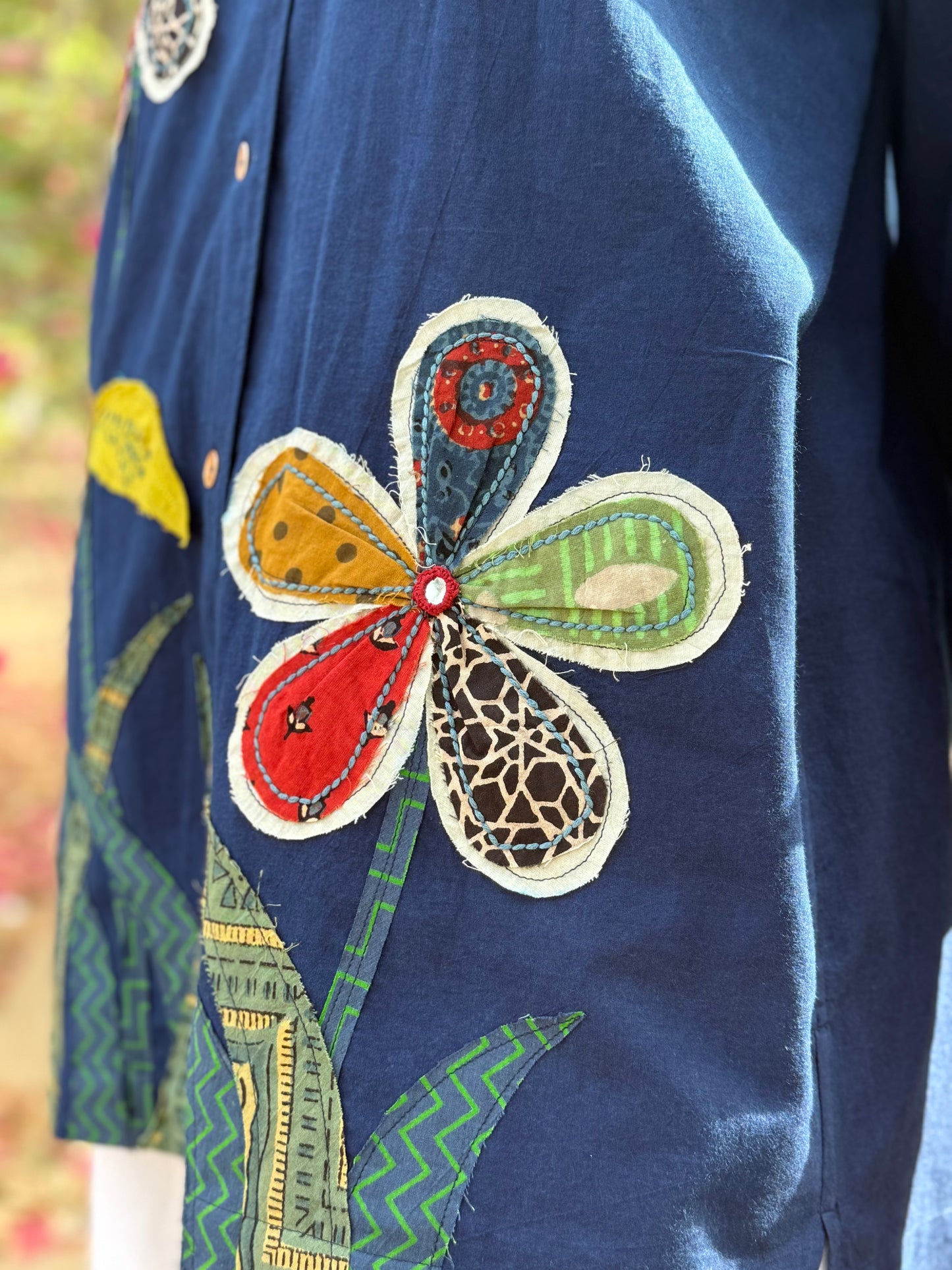 Indigo shirt with garden of Ajrakh Daisies