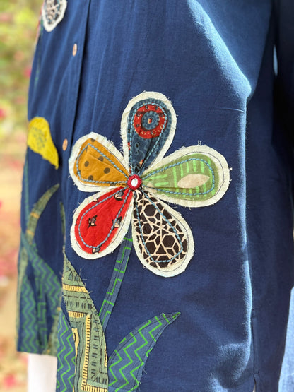 Indigo shirt with garden of Ajrakh Daisies