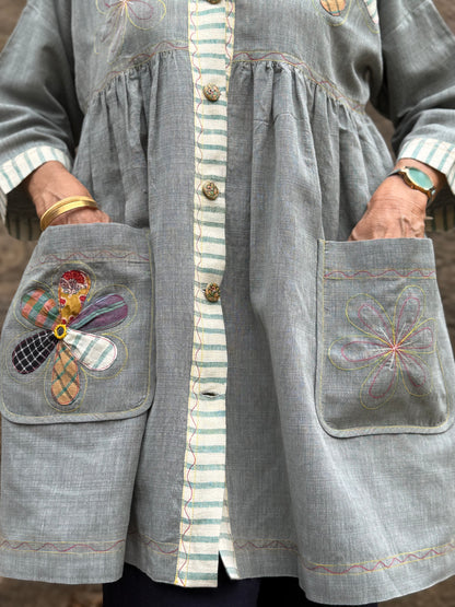 Khadi Cotton Tunic with Applique Daisy