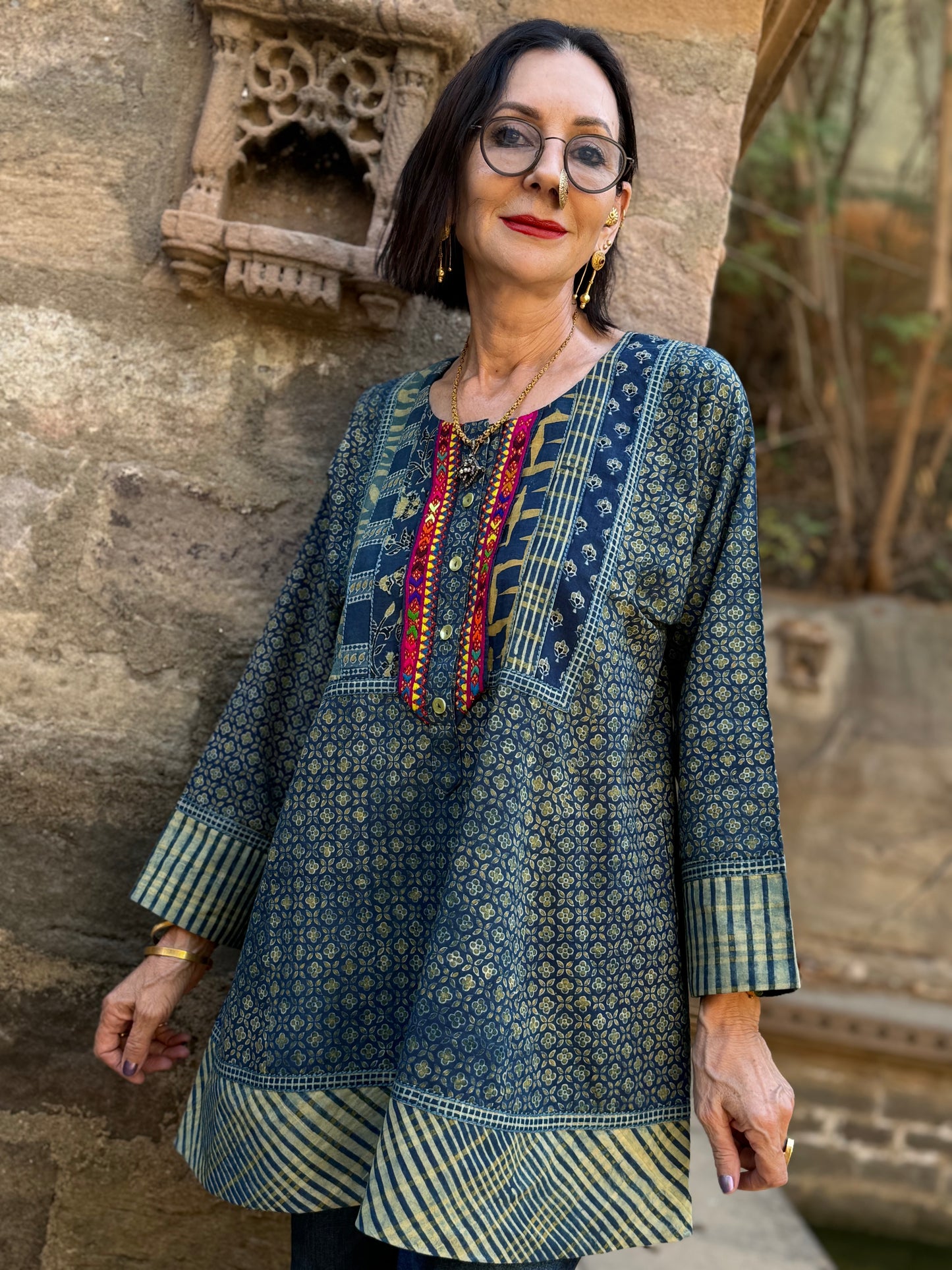 Hand Embroidered Indigo Cotton Tunic