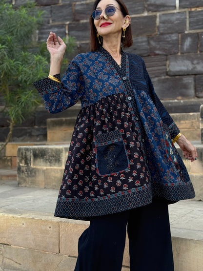 Indigo Blue Cotton Tunic of Ajrakh Prints
