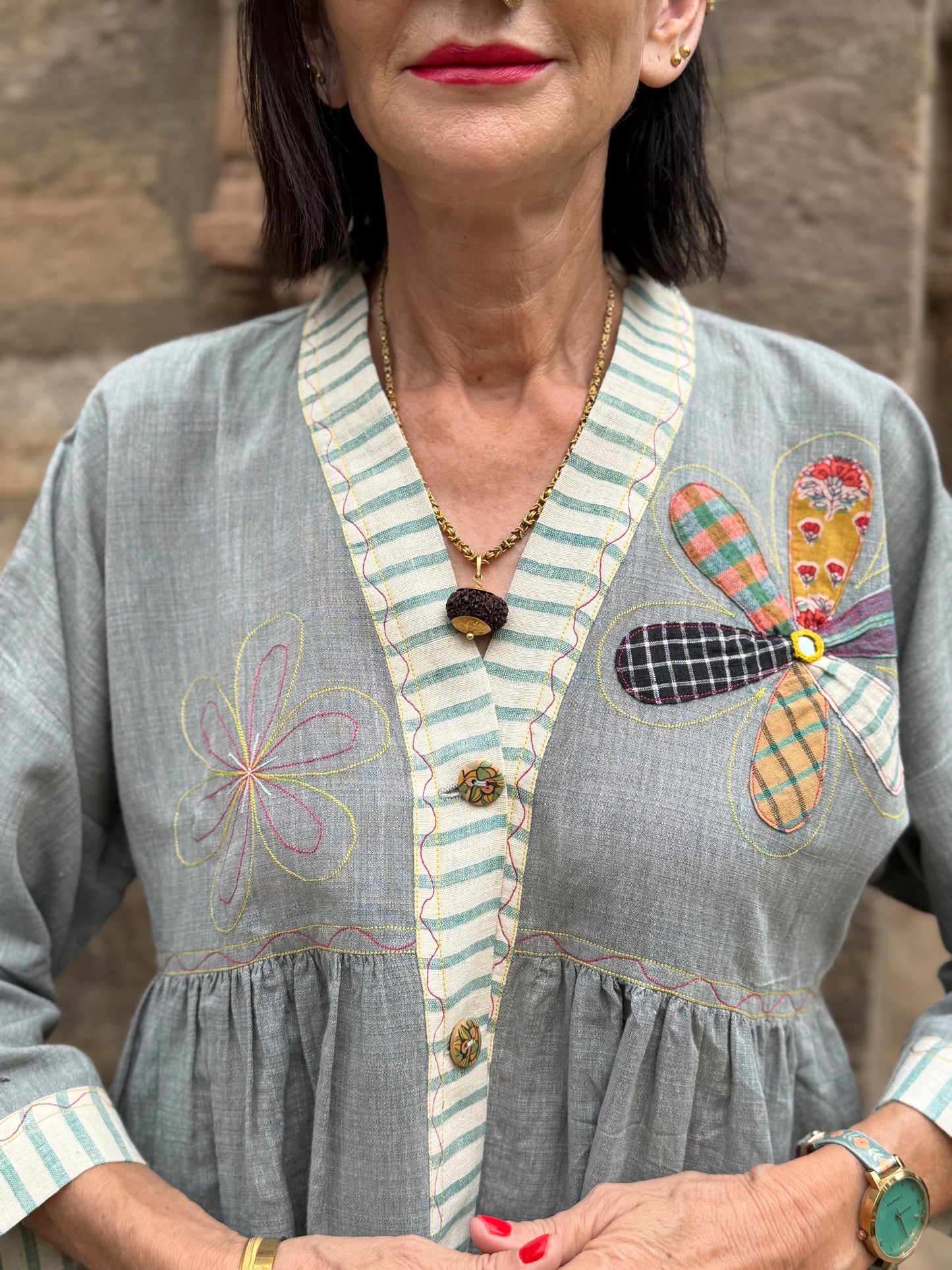 Khadi Cotton Tunic with Applique Daisy
