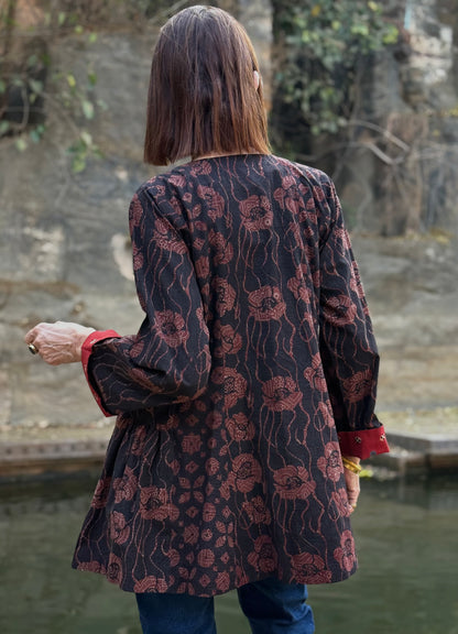 Ajrakh Cotton tunic with Indian mirror embroidery