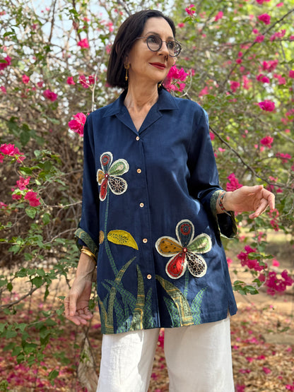 Indigo shirt with garden of Ajrakh Daisies