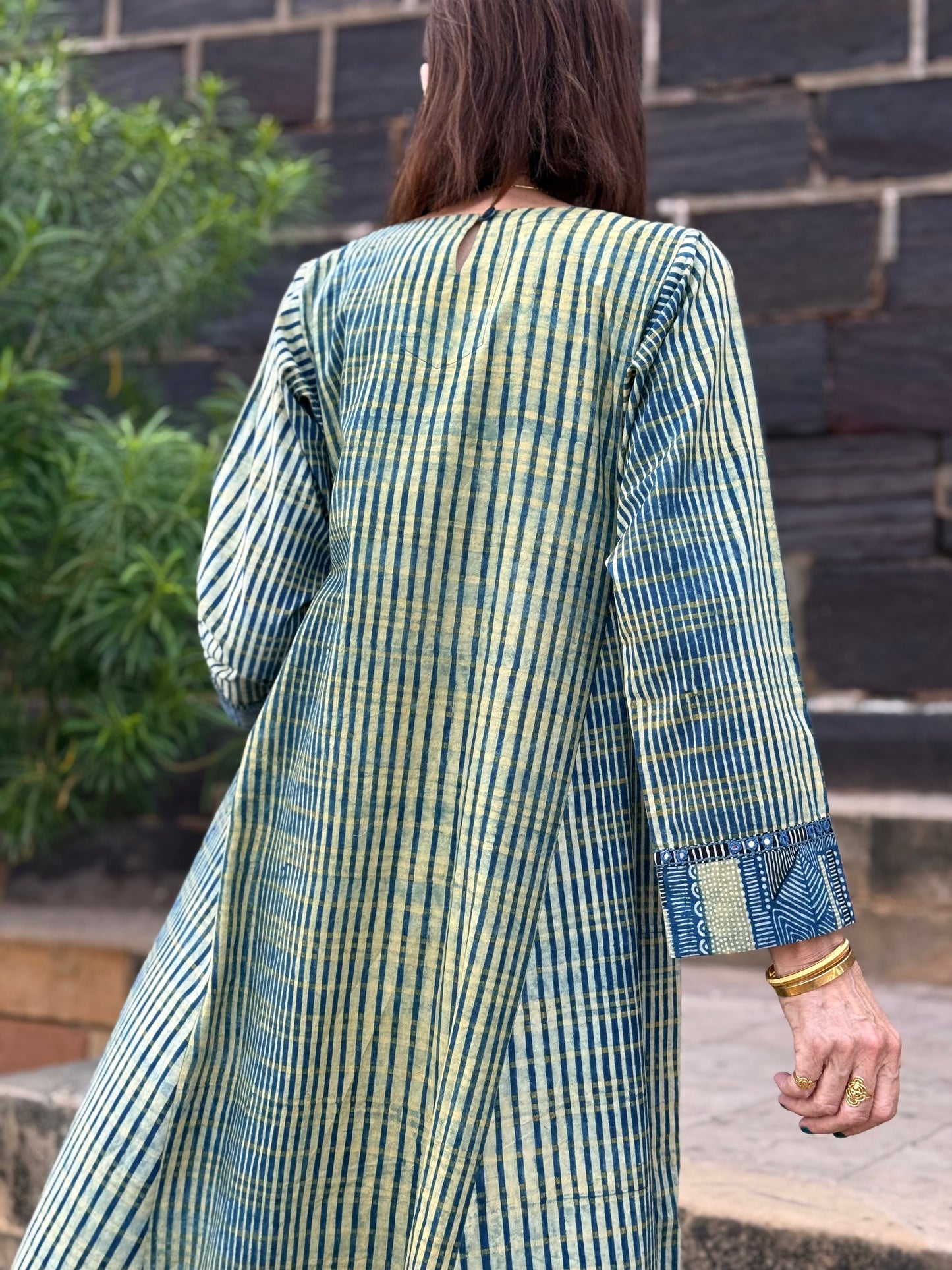 Indigo Ajrakh Flared Kurta Dress