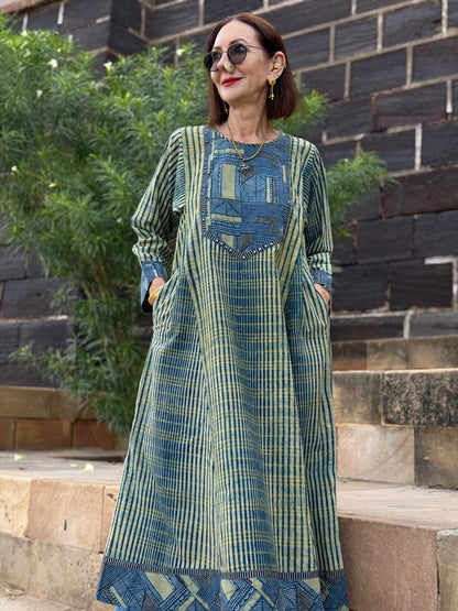 Indigo Ajrakh Flared Kurta Dress
