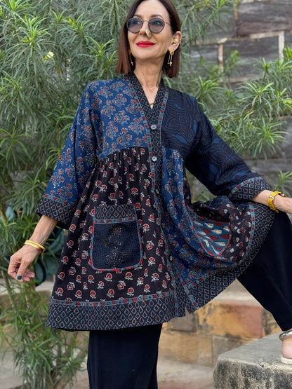 Indigo Blue Cotton Tunic of Ajrakh Prints