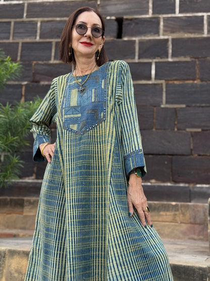 Indigo Ajrakh Flared Kurta Dress
