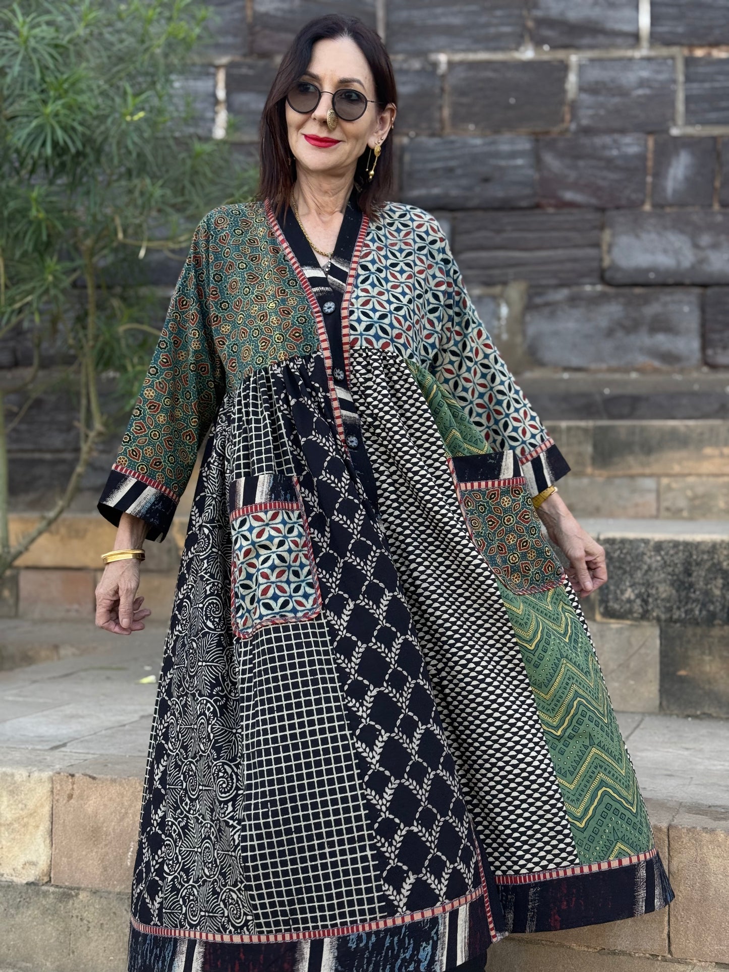 Cotton Kaftan Dress From Ajrakh Block Print