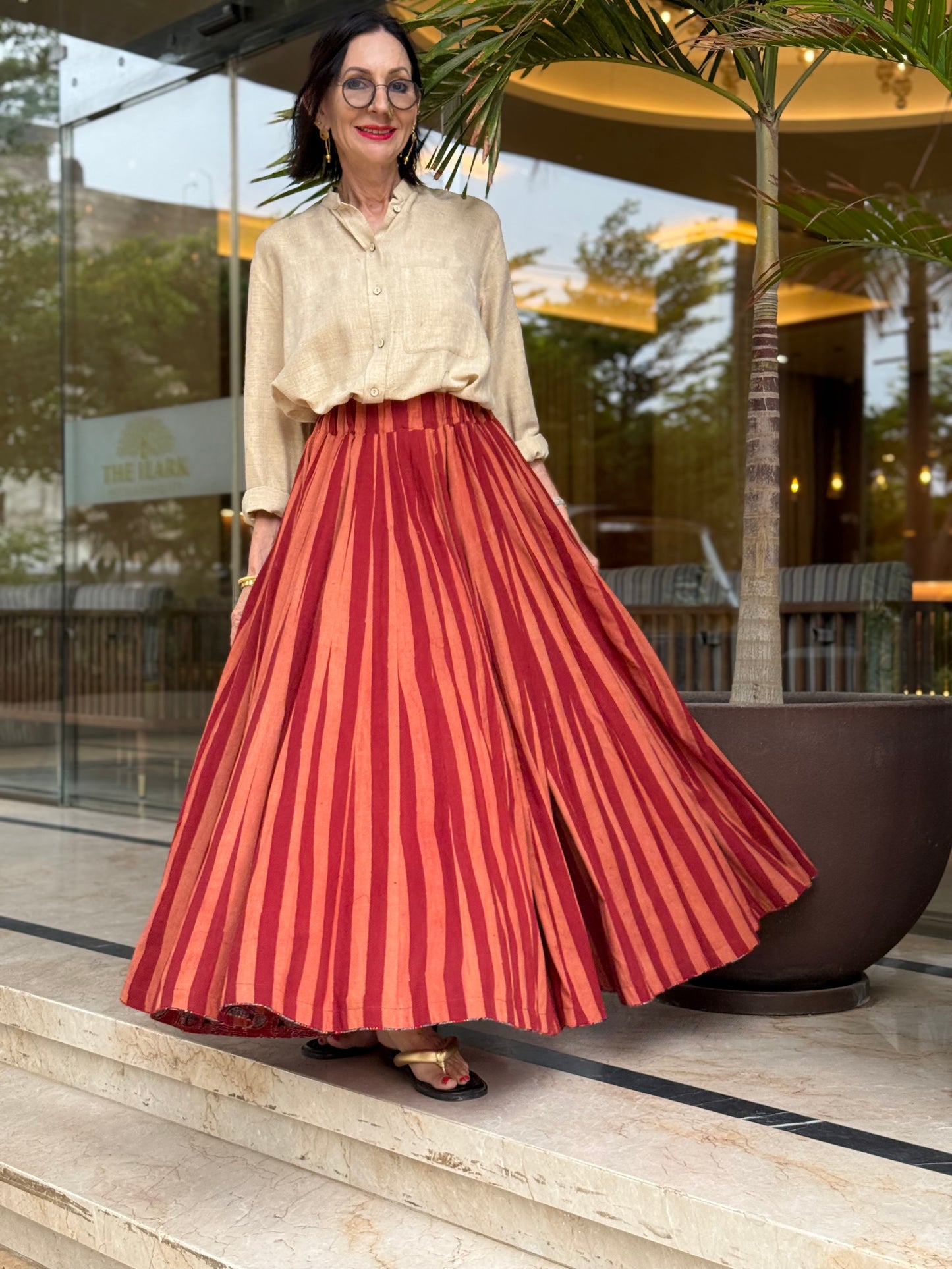 Stripe Maxi Skirt in Block Printed Cotton. Twirl Skirt Perfection!
