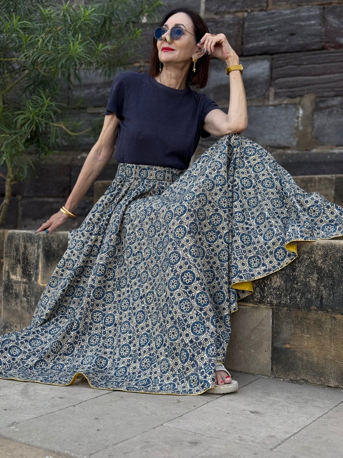 Blue Ghagra Skirt in Indigo Ajrakh