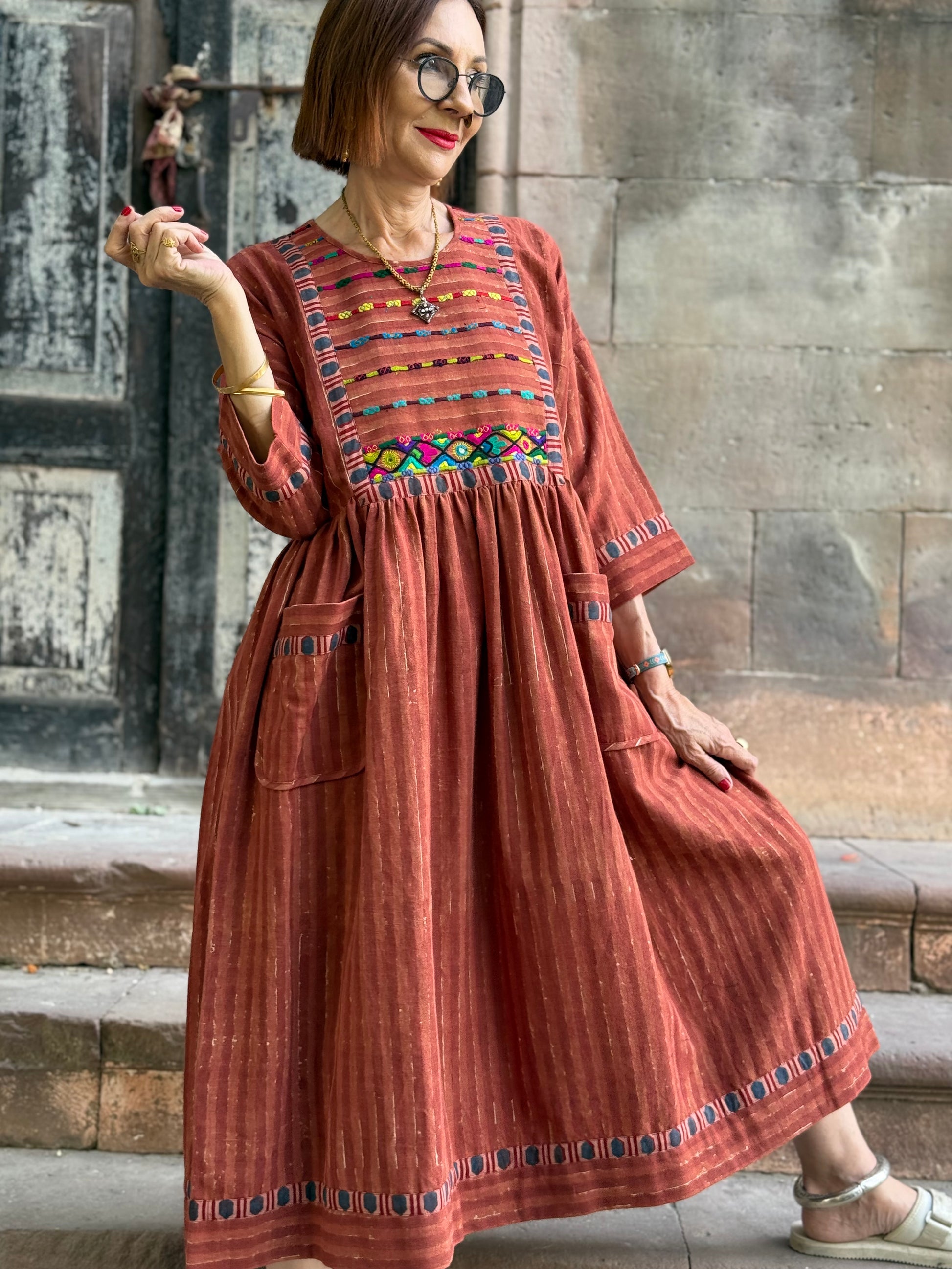 kala cotton dress Reversible Kala Cotton Dress: Eco-Friendly V-Neck Boho Style