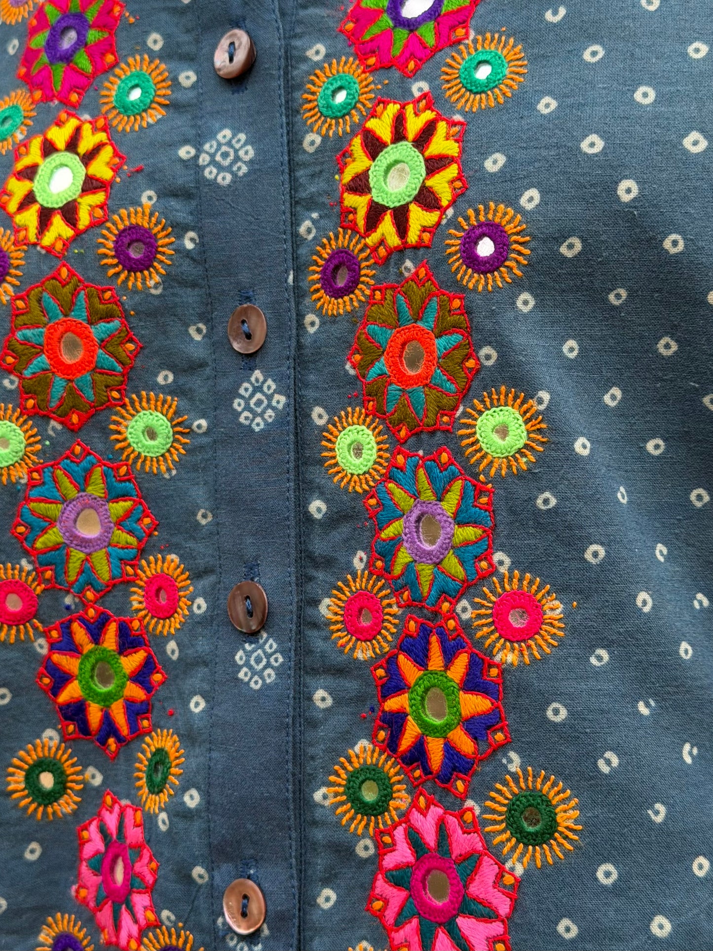 Pretty Hand Embroidered Shirt in Indigo Blue
